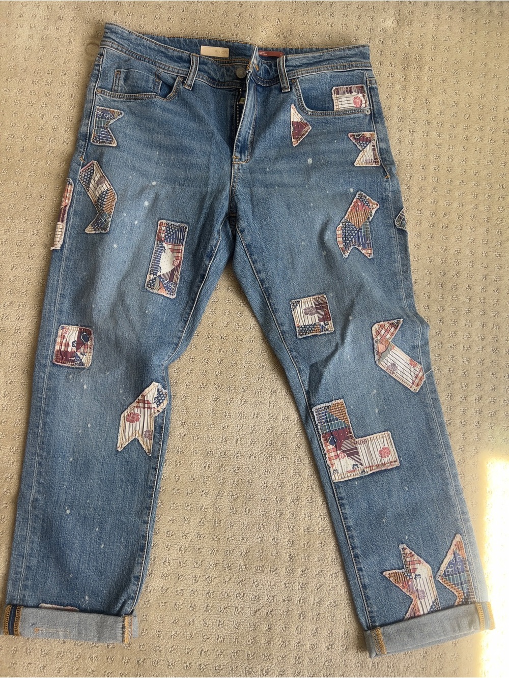Pilcro Women's Straight Leg Jeans in Blue with Patchwork